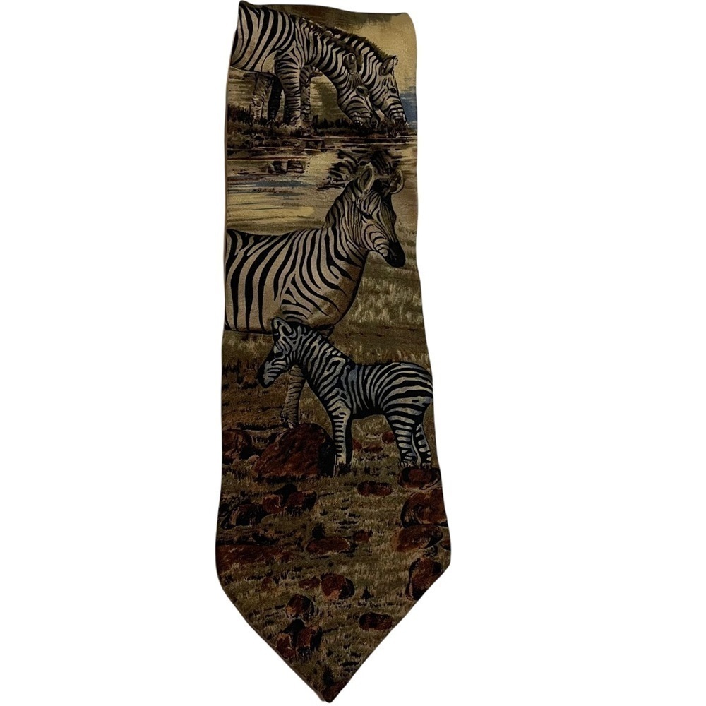 Safari Theme Zebra Endangered Species Classic Neck Tie Vintage Brown Black